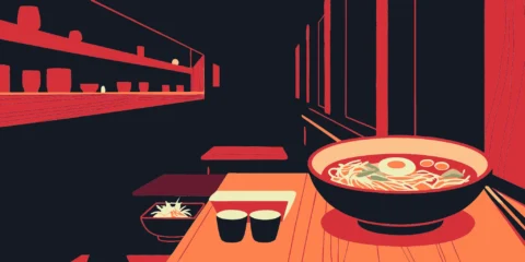 Japanese ramen and tea in a Nashville restaurant.