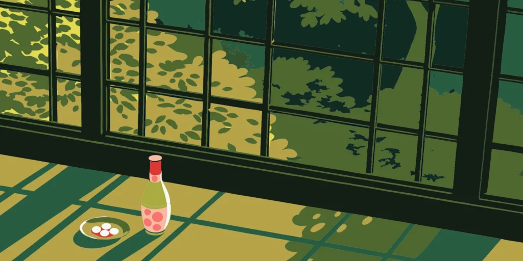Ramune soda bottle and candies.