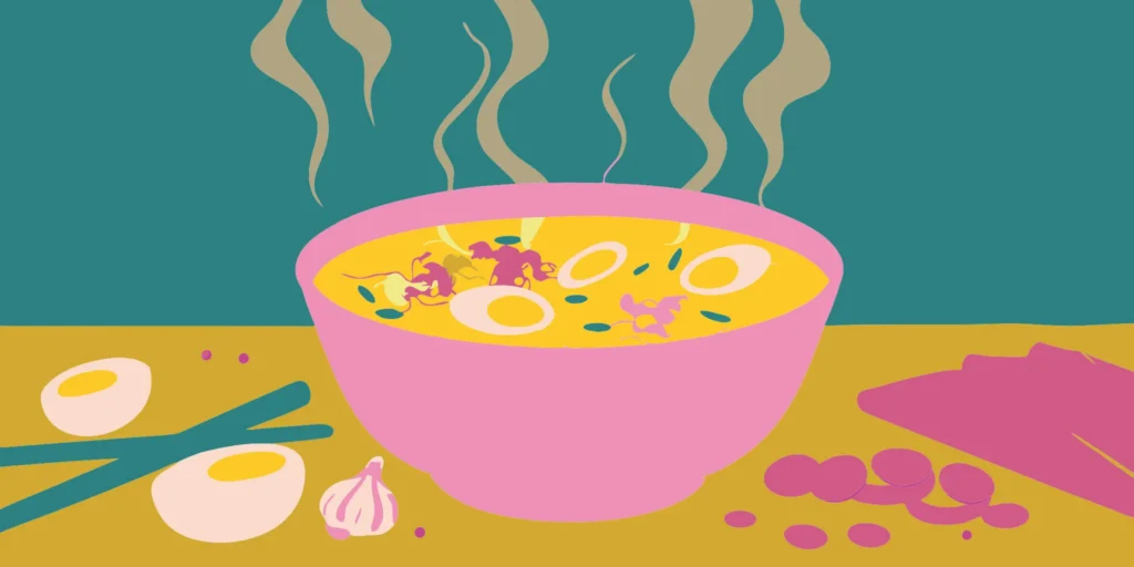 Ramen noodles with egg, green onions, and garlic.
