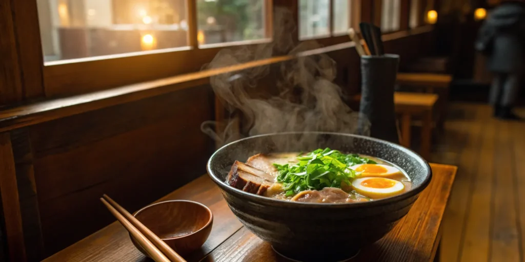 Otaku Ramen in Nashville: Bowl with pork, egg, and greens.