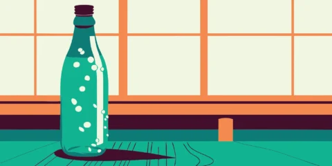 Cold ramune bottle with a marble stopper.