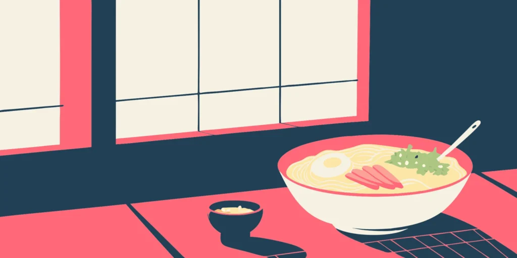 A delicious bowl of ramen with toppings, ordered for a convenient home delivery.
